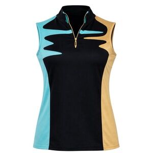Jamie Sadock Golf Top Sleeveless Blue Yellow Zip Stretch Women Small